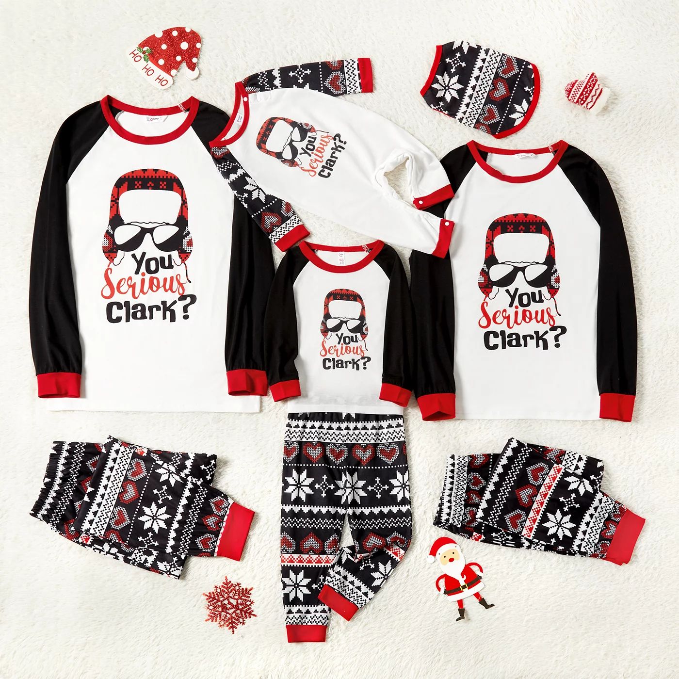 PatPat Christmas Hat and Letter Print Family Matching Black Raglan Sleeve Pajamas Sets (Flame Res... | Walmart (US)