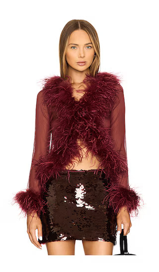 Gigi Feather Blouse in Cherry | Revolve Clothing (Global)