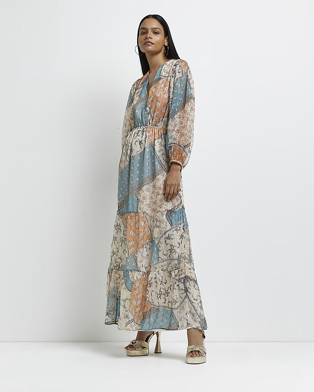 Blue printed smock maxi dress | River Island (UK & IE)