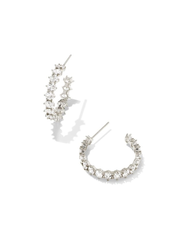 Cailin Silver Crystal Hoop Earrings in White Crystal | Kendra Scott | Kendra Scott