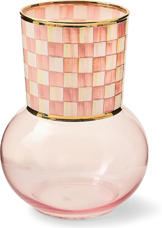 MACKENZIE-CHILDS Glass Vase, Unique Flower Vase Decor, Pink-and-White Rosy Check | Amazon (US)