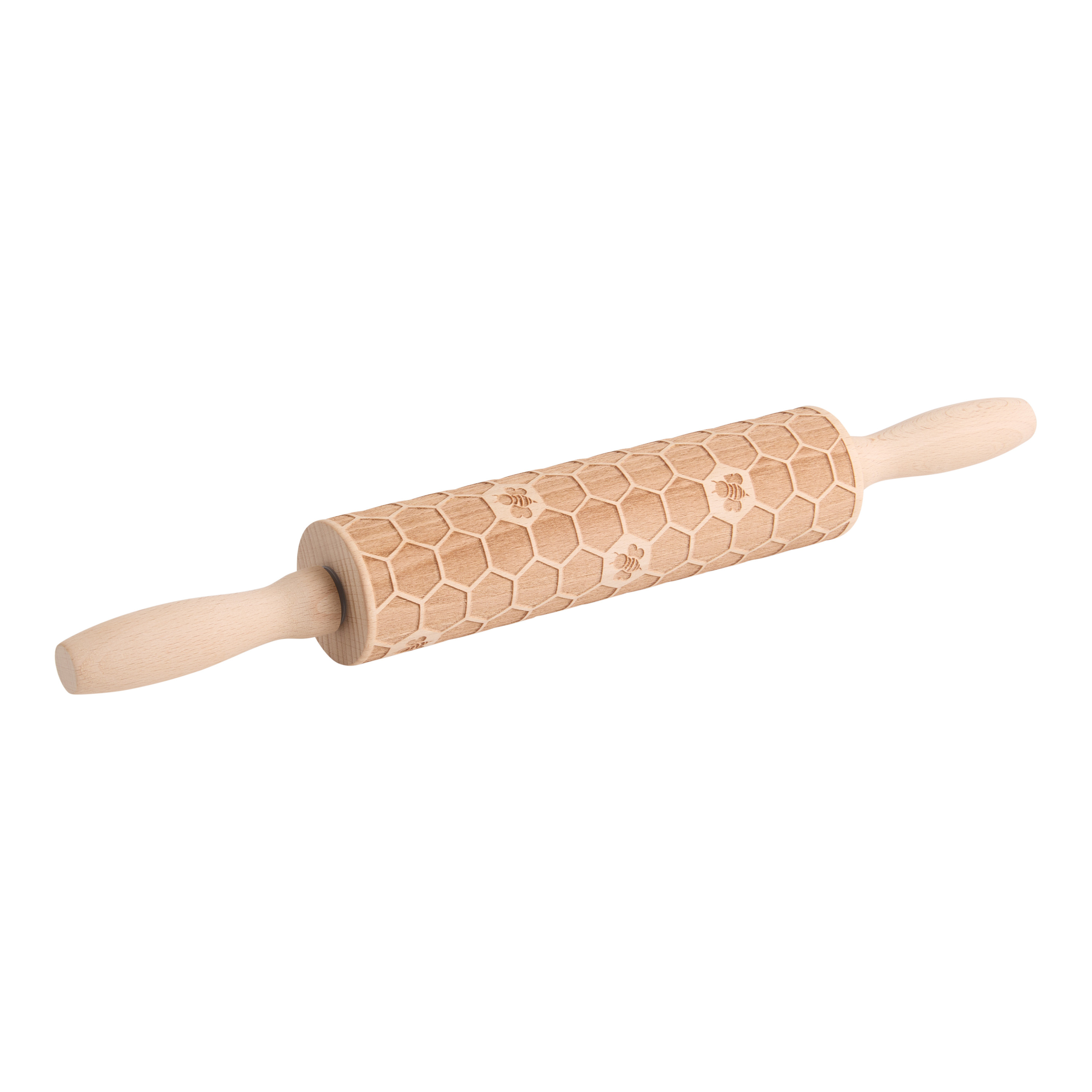 Beech Wood Bee and Honeycomb Pattern Embossed Rolling Pin | World Market