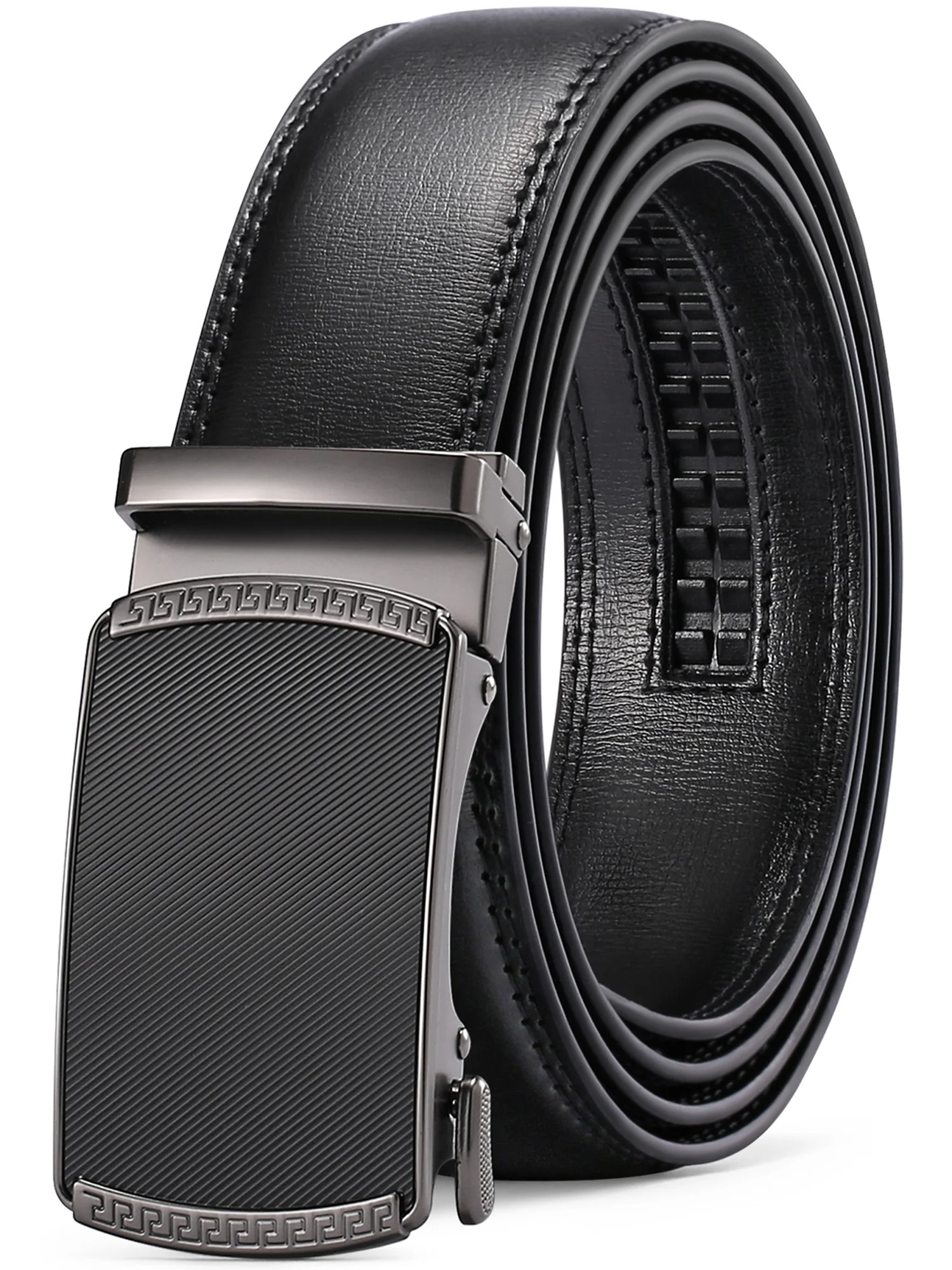 Sendefn Men's Leather Belt Automatic Ratchet Buckle Slide Belt for Dress Casual Trim to Fit with ... | Walmart (US)