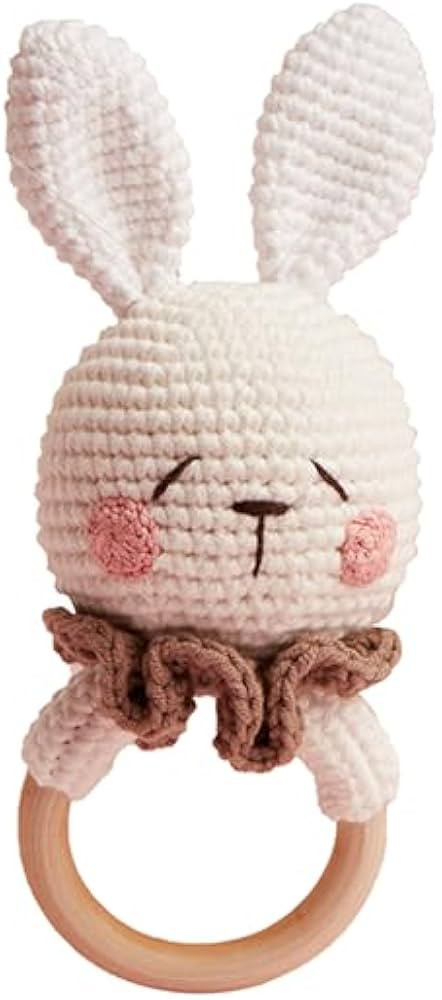 Chippi & Co Wooden Crochet Baby Rattle, Crochet Baby Toys Stuffed Animals Easter Gifts for Kids, Wooden Newborn Toys, Easter Basket Stuffers, Basket Filler, Bunny Decor (Ruffles The Sleepyhead Bunny) | Amazon (US)