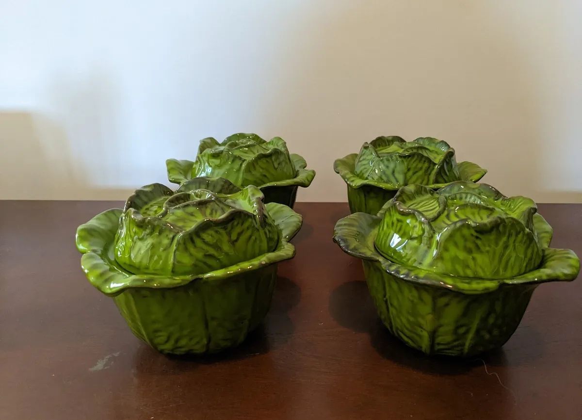 Vintage  Green Lettuce/Cabbage-Shaped Covered Bowl italy ceramic  set of 4  | eBay | eBay US