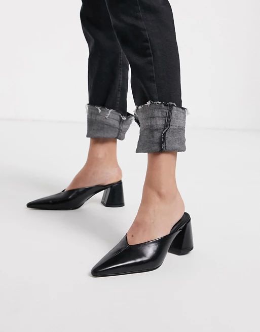 Topshop pointed mule with block heel in black | ASOS (Global)