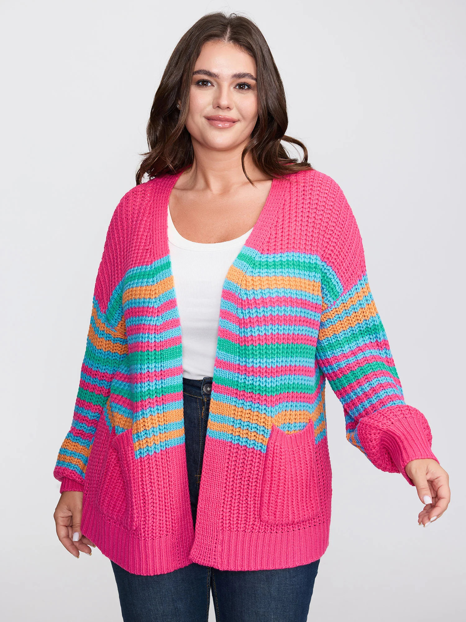 Colorful Stripe Pockets Knit Cardigan | Bloomchic