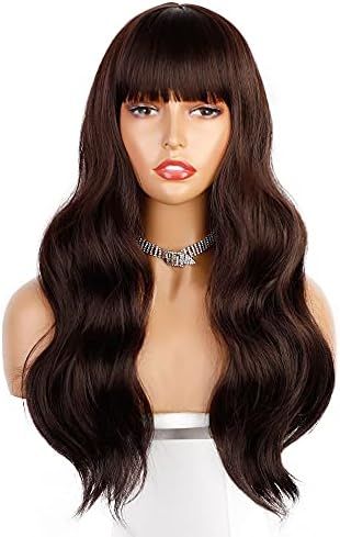 Amazon.com: ENTRANCED STYLES Long Brown Wig with Bangs, Brunette Wigs for Women Natural Hair Wig ... | Amazon (US)