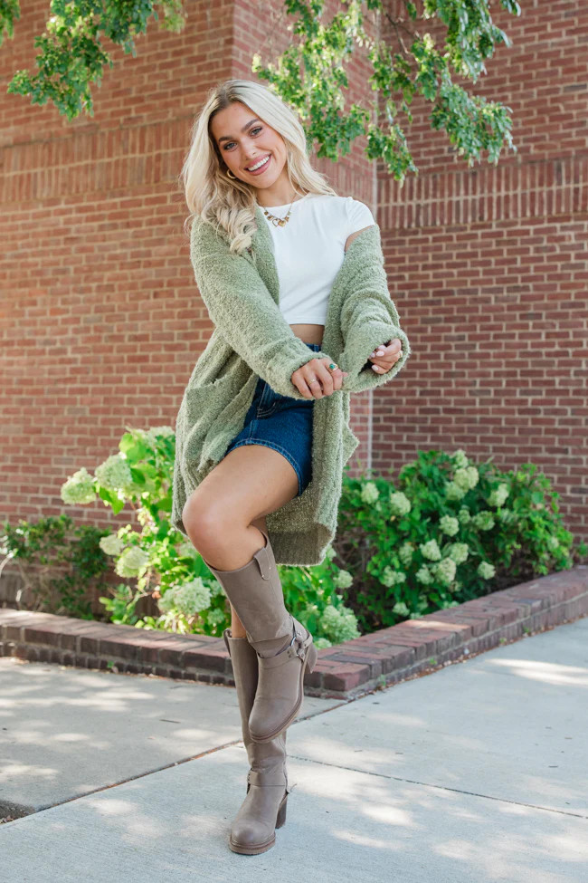 All Time Fav Olive Fuzzy Cardigan | Pink Lily