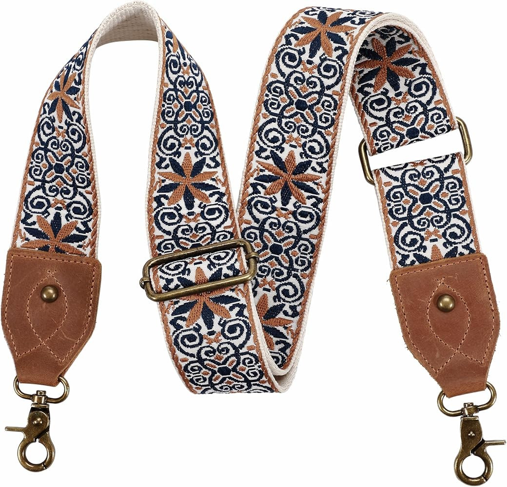 Purse Strap, 2"Cowhide Head Wide Shoulder Strap Adjustable Replacement,Retro Jacquard Embroidery Mul | Amazon (US)