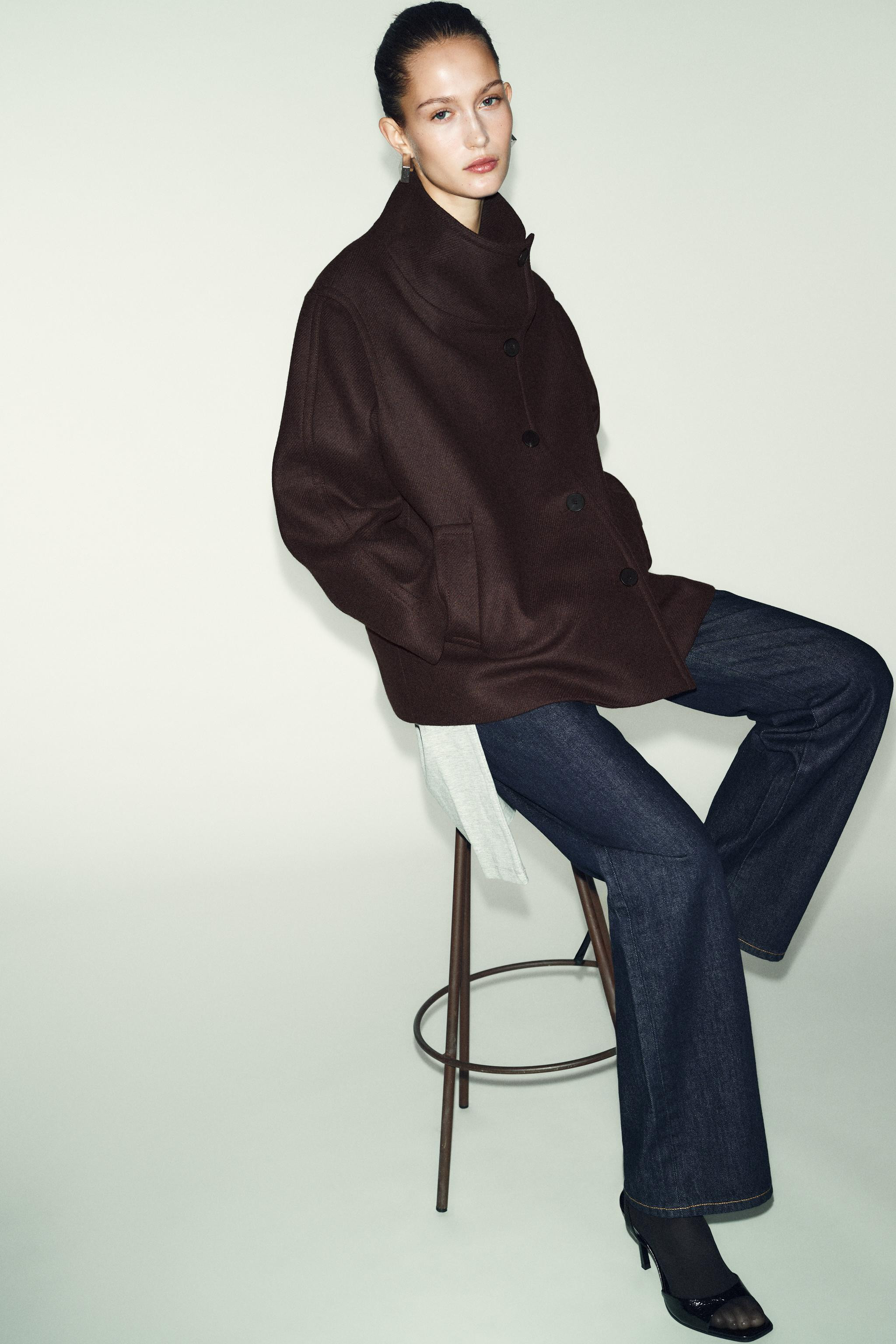 HIGH NECK WOOL BLEND SHORT COAT | Zara US