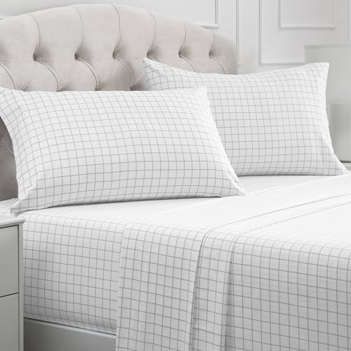 Mellanni Queen Sheets Set - 4 PC Iconic Collection Bedding Sheets & Pillowcases - Hotel Luxury, Extra Soft, Cooling Bed Sheets - for Women, Men, Kids & Teens (Queen, Windowpane Gray) | Amazon (US)
