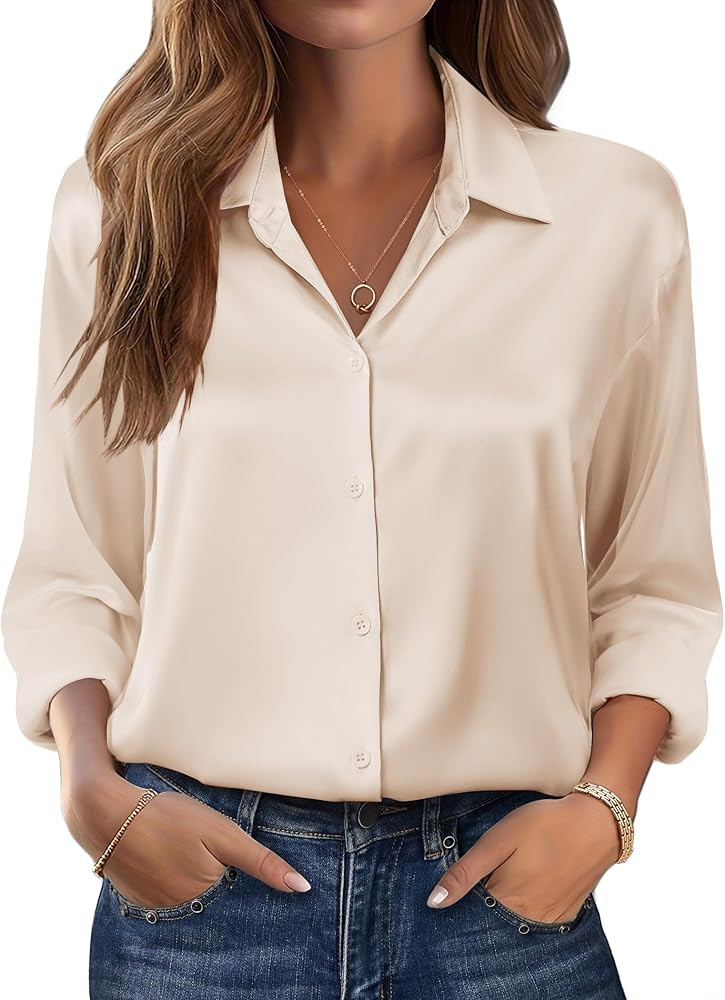 Zeagoo Womens Tops Long Sleeve Satin Silk Button Down Shirts Casual Business Dressy Blouses Fall ... | Amazon (US)