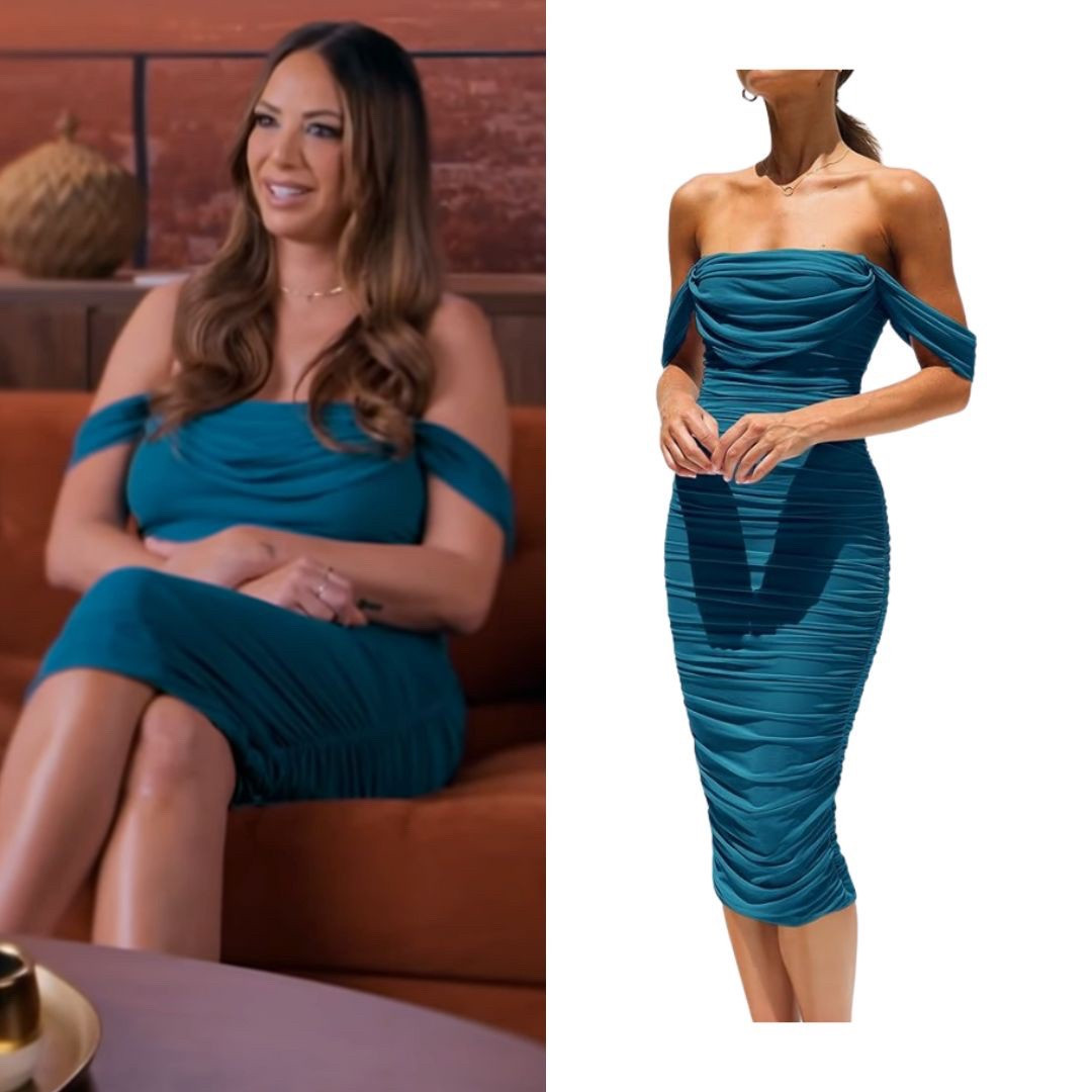 Kristen Doute’s Blue Off The Shoulder Confessional Dress