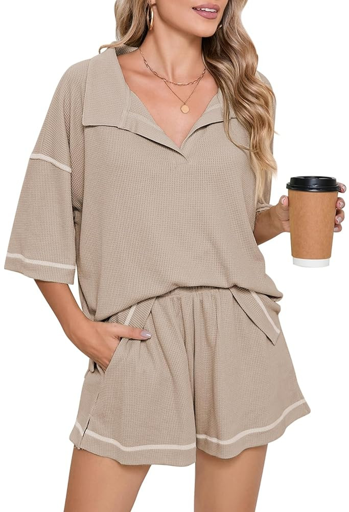 Pink Queen Womens 2 Piece Pajama Sets Short Sleeve Tops Lounge Sets Casual 2 Piece Outfits Summer... | Amazon (US)