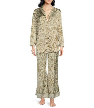 Dreamy Days Floral Print Lightweight Soft Satin Notch Collar Long Sleeve Wide Leg Oversized Pajam... | Dillard's