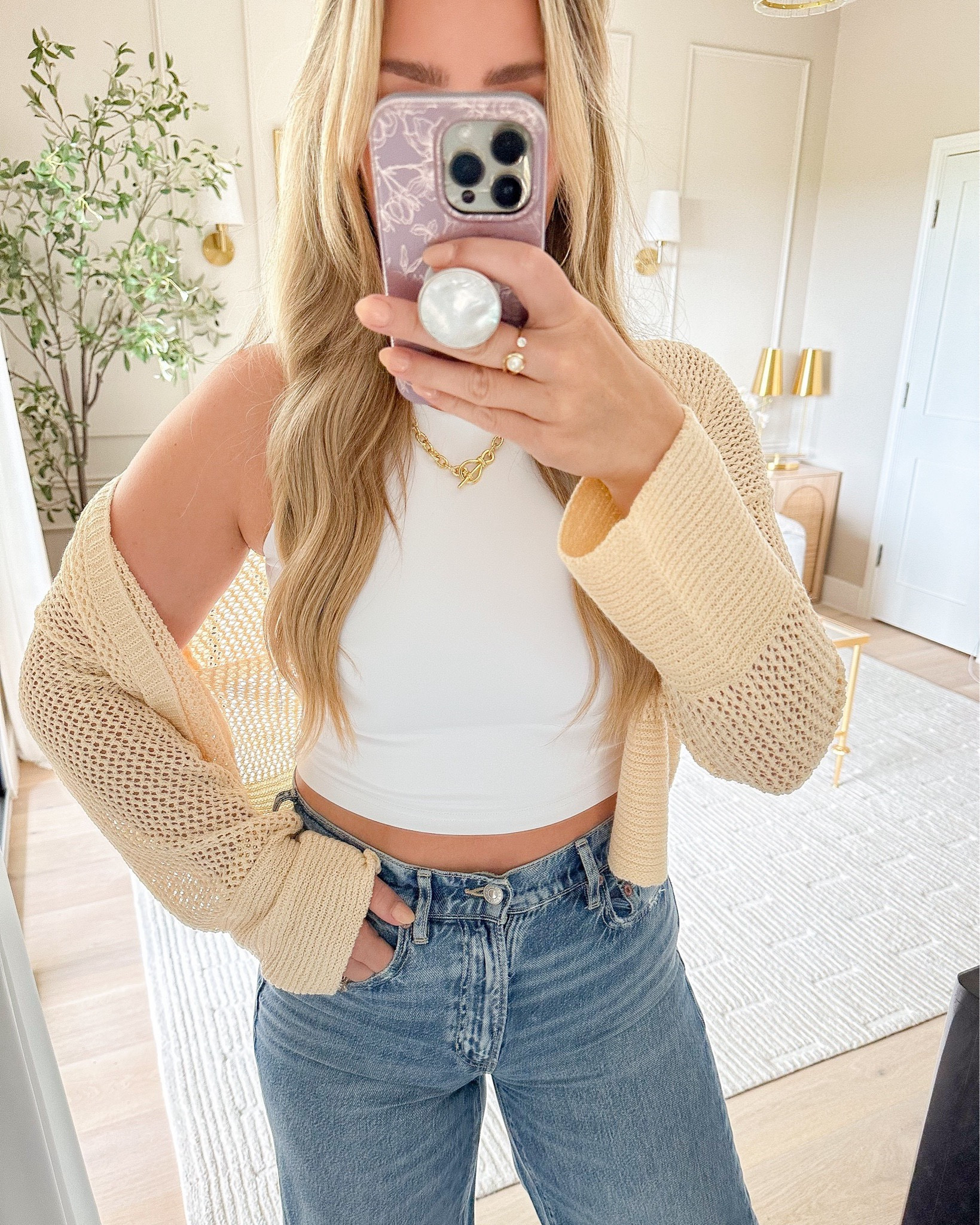 Amazon outfit! Go-to cropped double lined tank, lightweight summer sweater, and chunky gold necklace! TTS!

#LTKFindsUnder100 #LTKStyleTip #LTKFindsUnder50