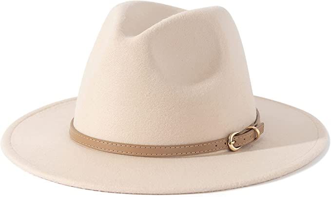 Lisianthus Women Classic Felt Fedora Wide Brim Hat with Belt Buckle A-Khaki at Amazon Women’s C... | Amazon (US)