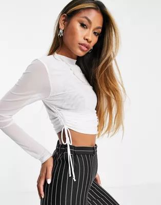 Emory Park fitted long sleeve top with gathered bodice in sheer mesh | ASOS (Global)