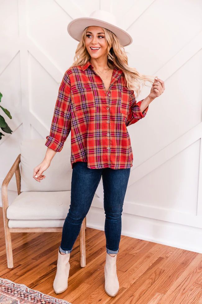 Your Lucky Day Red Plaid Flannel Blouse FINAL SALE | Pink Lily