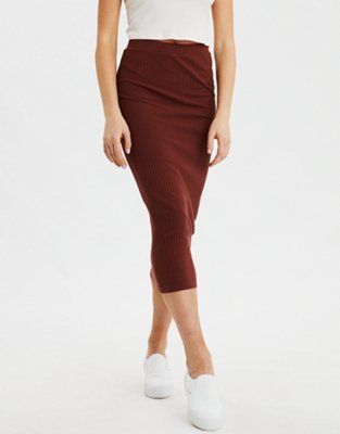 AE High-Waisted Knitted Midi Skirt | American Eagle Outfitters (US & CA)