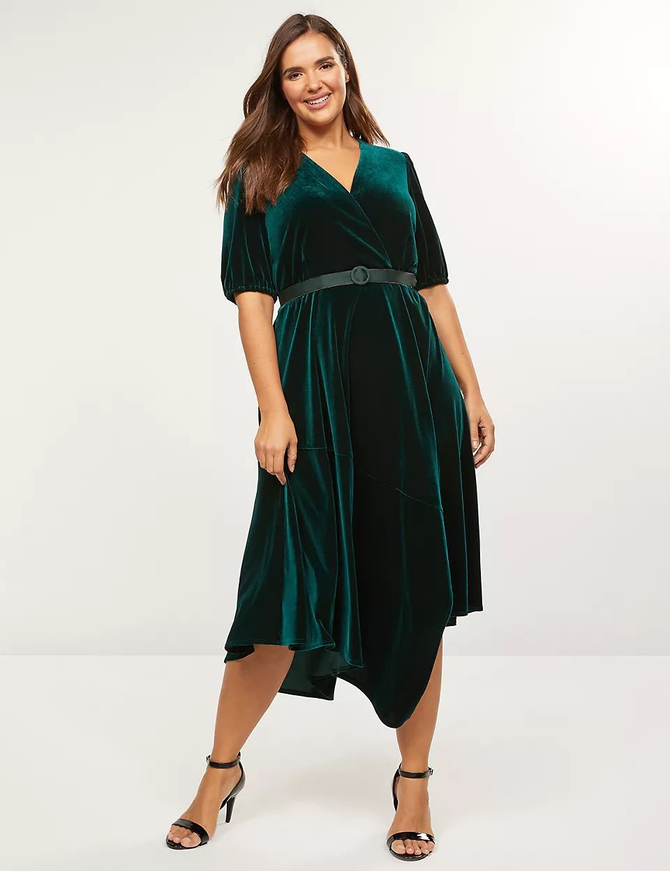 Asymmetrical Velvet Faux-Wrap Dress | Lane Bryant (US)