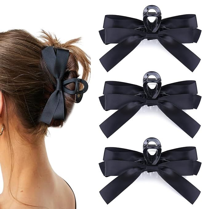 Bow Claw Clips for Women Girls,3PCS Black Large Strong Decorative 5 inch Thick Hair Claw Clips fo... | Amazon (US)