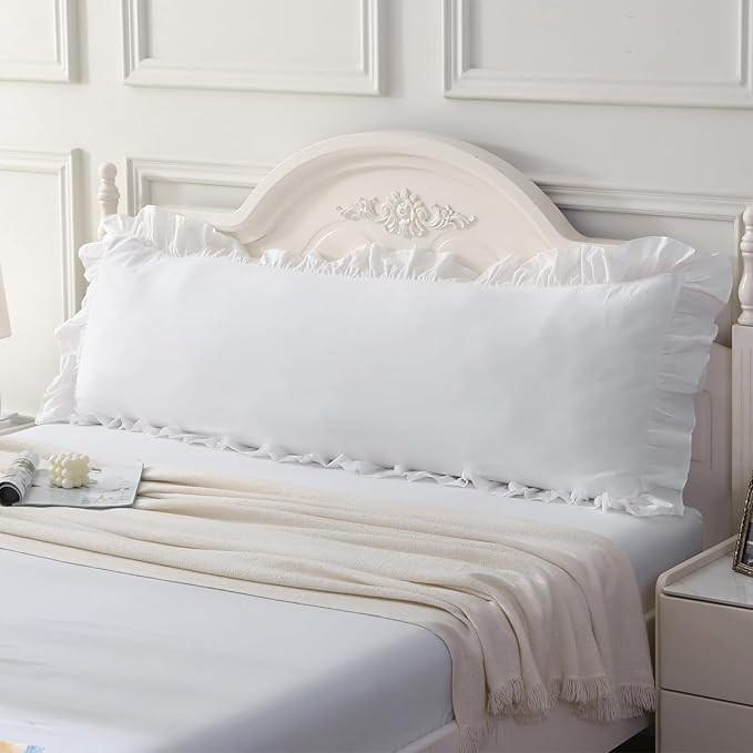 Ruffled Body Pillow Cover Washed Cotton Farmhouse Pillowcase Shabby Long Body Pillow Case 20"x54"... | Amazon (US)