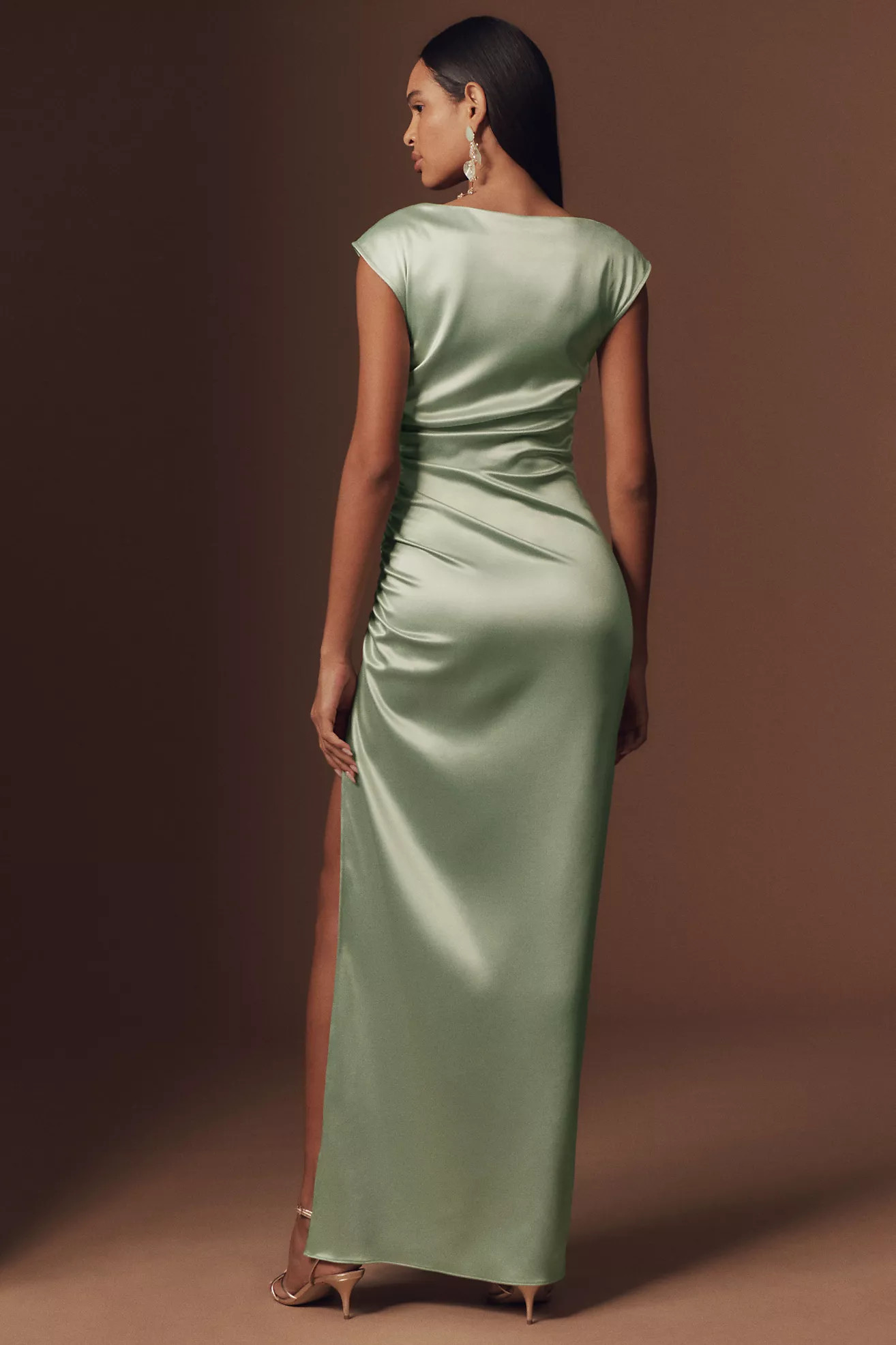 BHLDN Francesca High-Neck Stretch Satin Maxi Dress | Anthropologie (US)