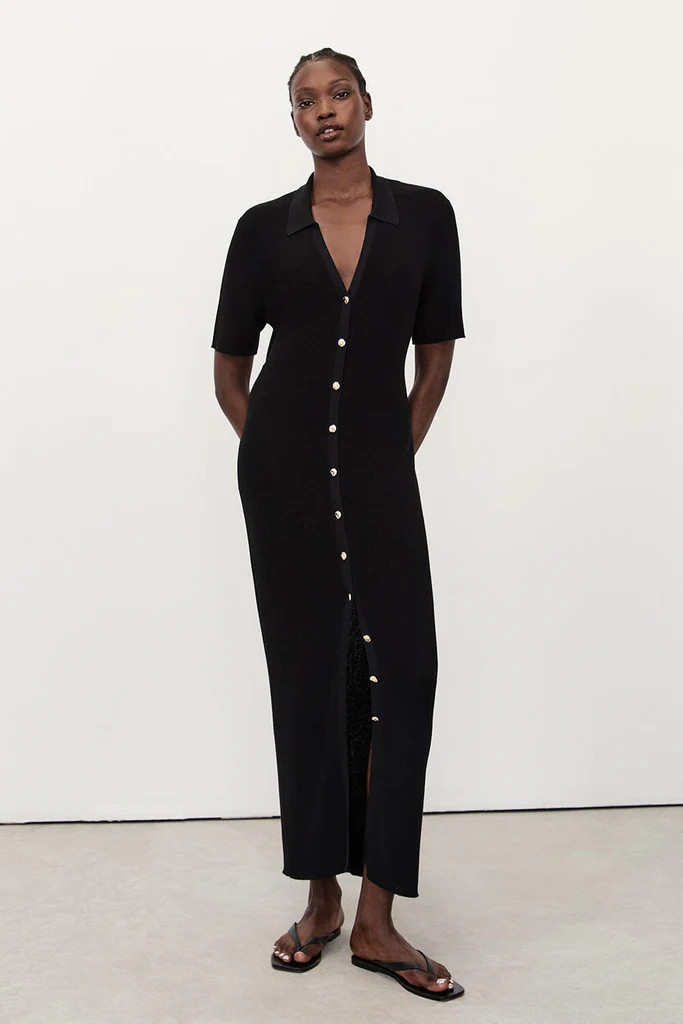 LIAM BLACK KNIT POLO MAXI DRESS | DISSH