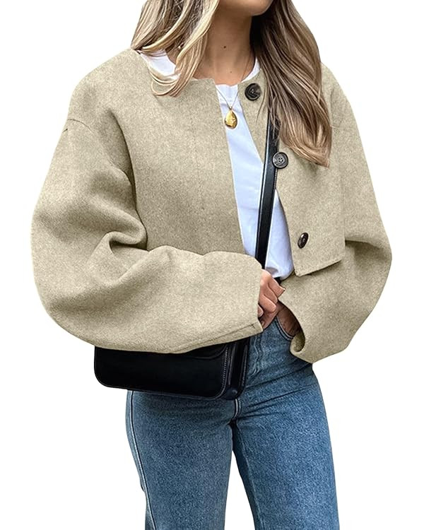 CHARTOU Wool Blend Pea Coat Short Jacket Peacoat Crop Jacket | Amazon (US)