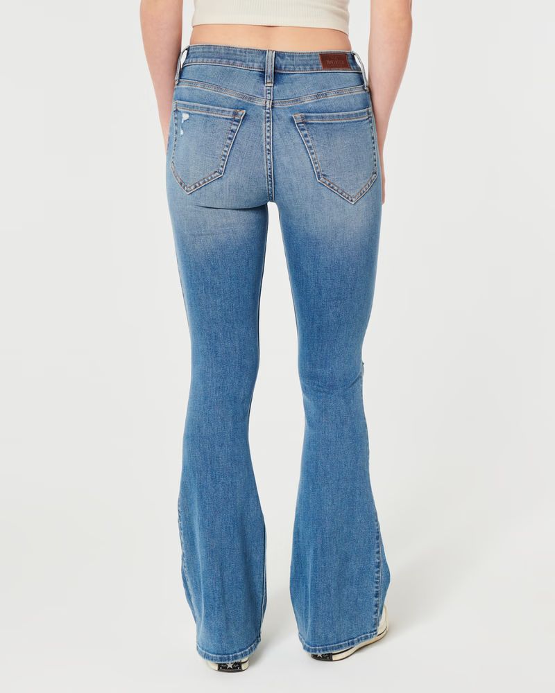 High-Rise Ripped Medium Wash Flare Jeans | Hollister (US)