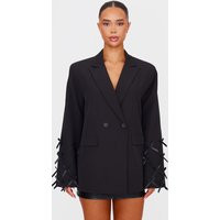 Black Bow Sleeve Detail Oversized Blazer | PrettyLittleThing US