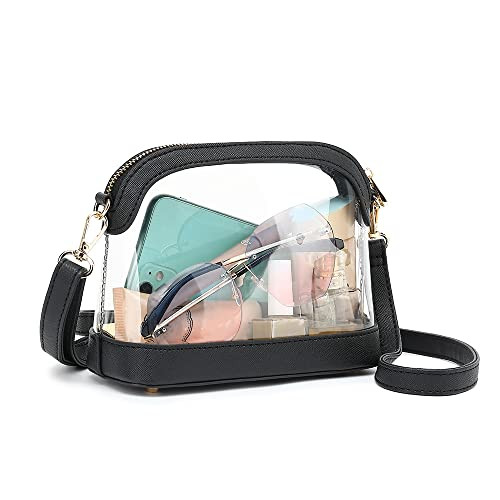 LOXOMU Clear Bags for Women Stadium Approved Small Clear Crossbody Bag, See Through Stadium Purse for Concerts Sports Event (Black) | Amazon (US)