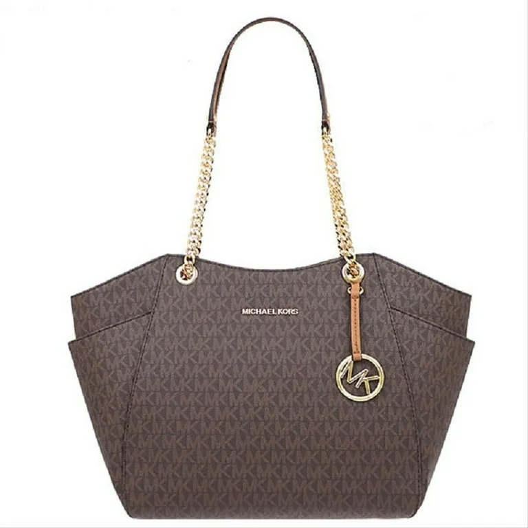 Michael Kors Jet Set Travel Chain Mk Signature Lightweight Brown PVC Tote | Walmart (US)
