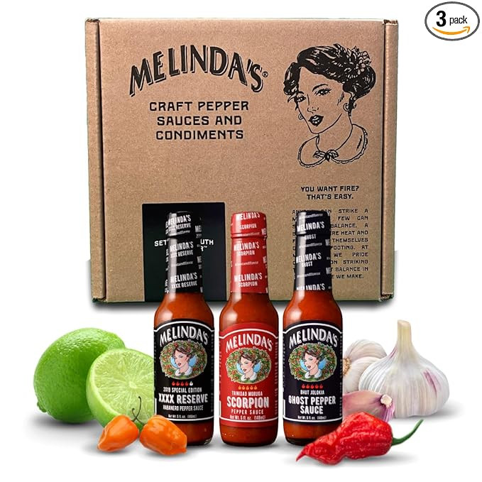 Melinda’s Extreme Fiery Variety Pack - Extra Spicy Craft Hot Sauce Gift Set - Includes Ghost Pe... | Amazon (US)