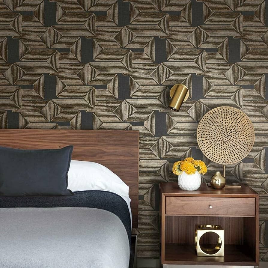 RoomMates RMK12213PL Nikki Chu Black and Metallic Gold Zulu Signature Peel and Stick Wallpaper | Amazon (US)