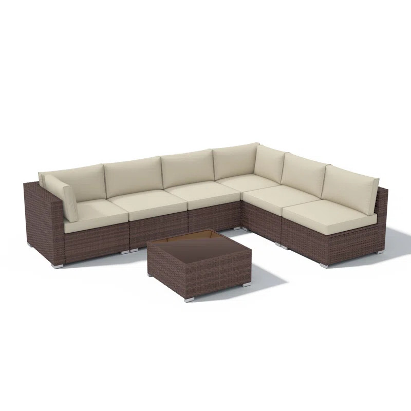 Algarin Wicker 6 - Person Modular Patio Conversation Sets with Cushions | Wayfair North America
