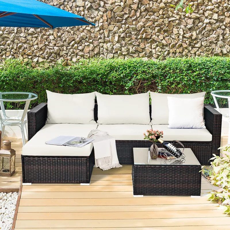 Costway 5PCS Patio Rattan Furniture Set Sectional Conversation Sofa w/ Table Off White | Target