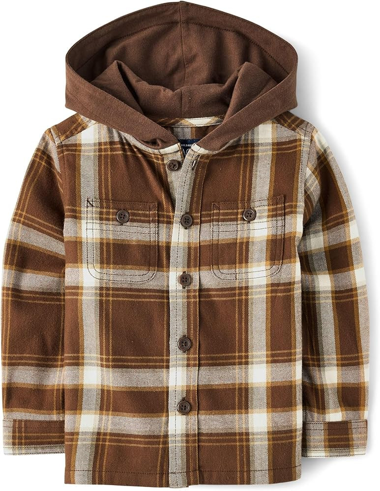 The Children's Place Baby-Boys and Toddler Long Sleeve Hooded Flannel Button Up Shirt | Amazon (US)