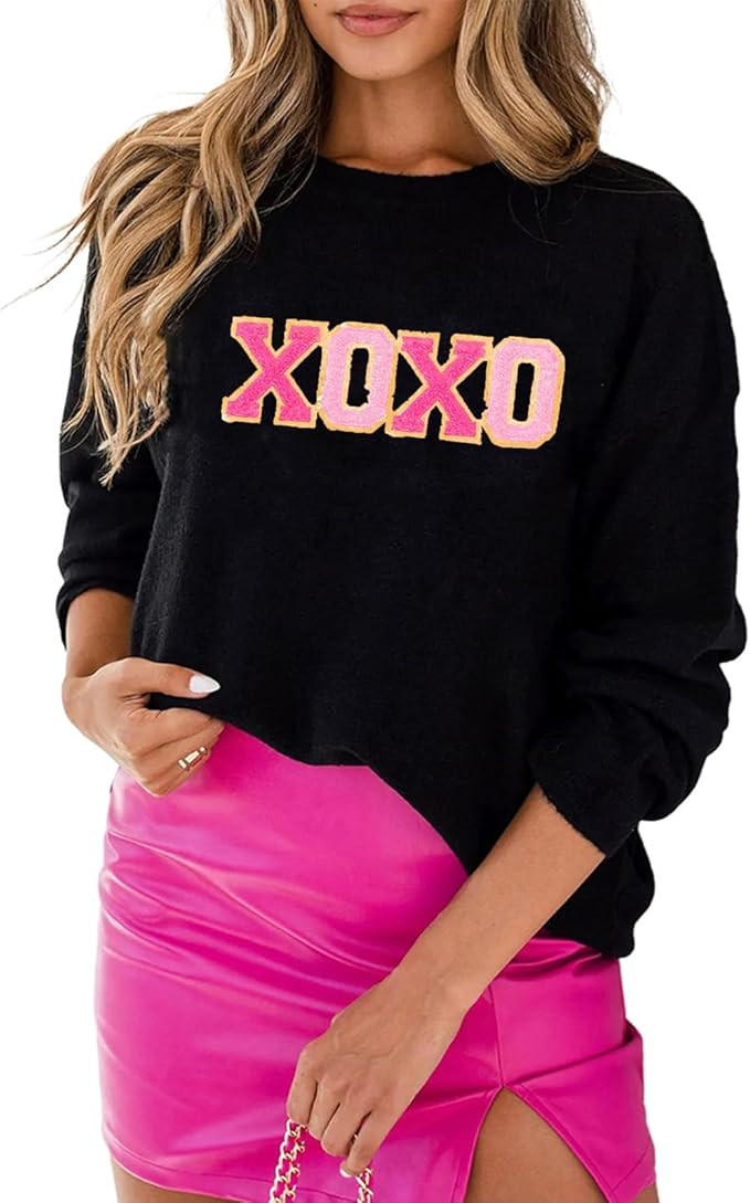 SELINK Women's Valentines Sweater Crew Neck XOXO Heart Print Casual Long Sleeve Pullover Tops Swe... | Amazon (US)