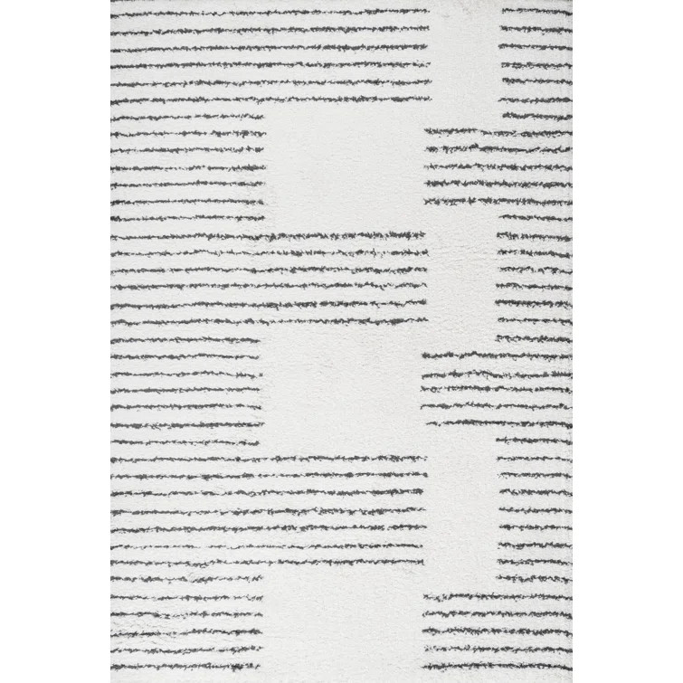 Collingsworth Abstract Stripe Geometric Shag White/Gray Rug | Wayfair North America