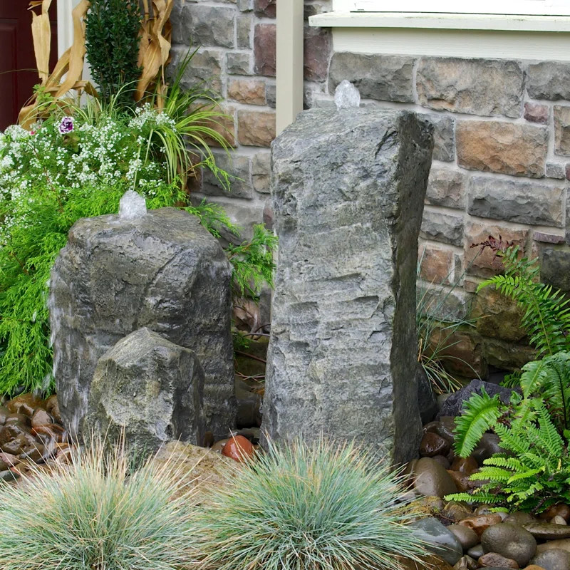 Millwood Pines Haider Glass Fiber Reinforced Concrete Basalt Rock Cascade Double Fountain Kit & R... | Wayfair North America