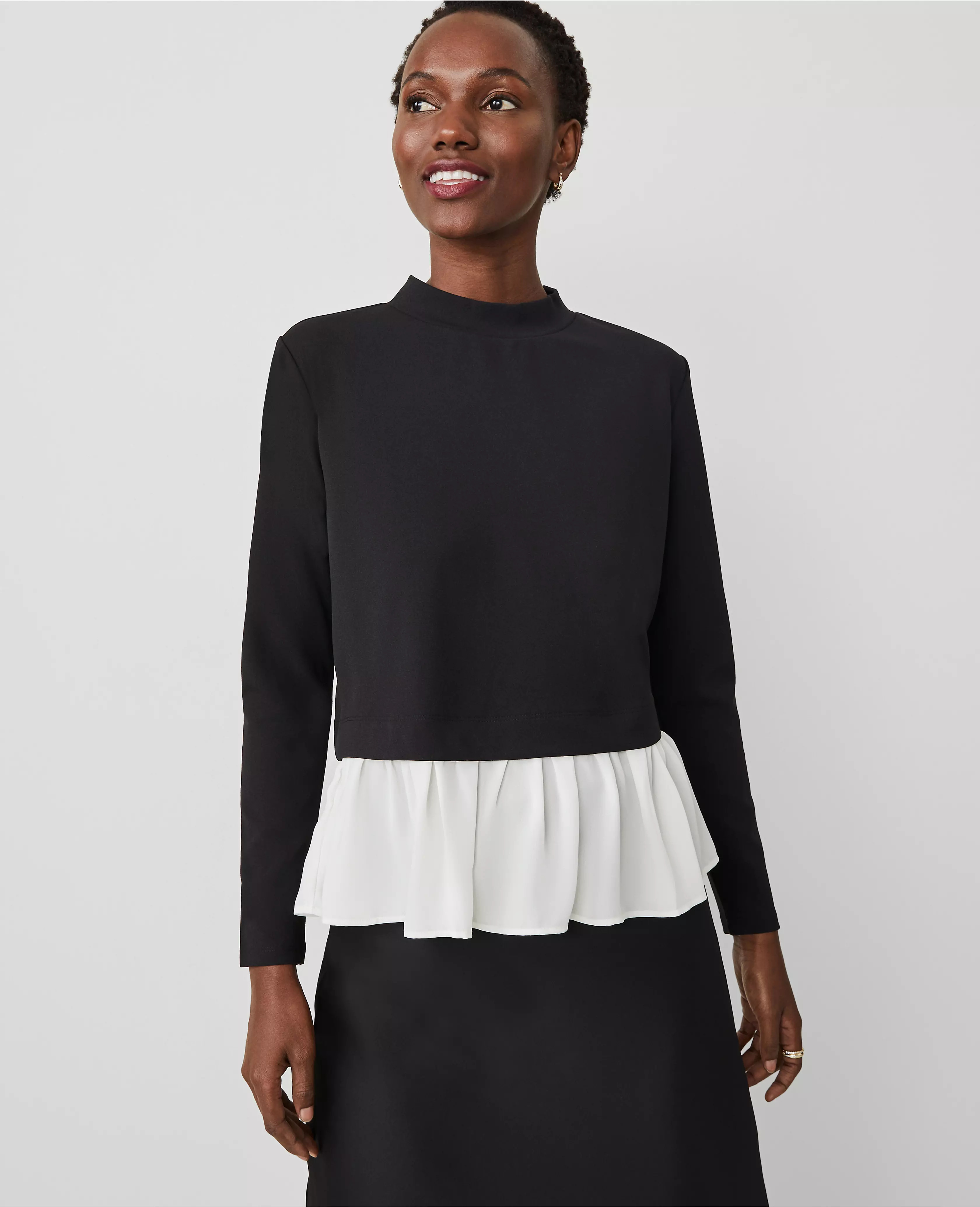 Ruffle Hem Mixed Media Top | Ann Taylor