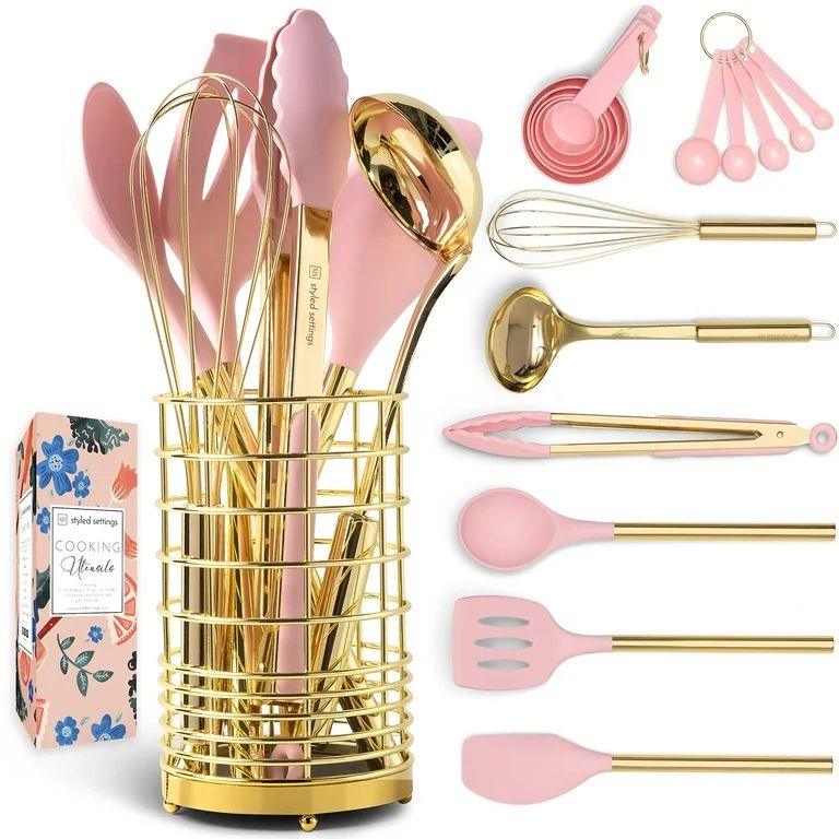 Styled Settings Gold & Pink Silicone Kitchen Utensils Set | Walmart (US)