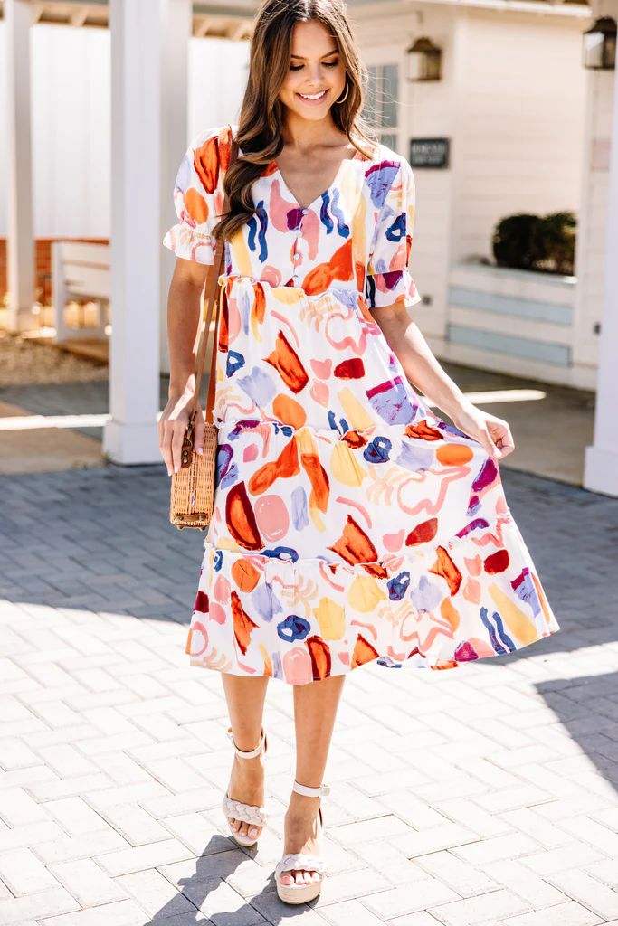 Moving Forward Off White Abstract Midi Dress | The Mint Julep Boutique