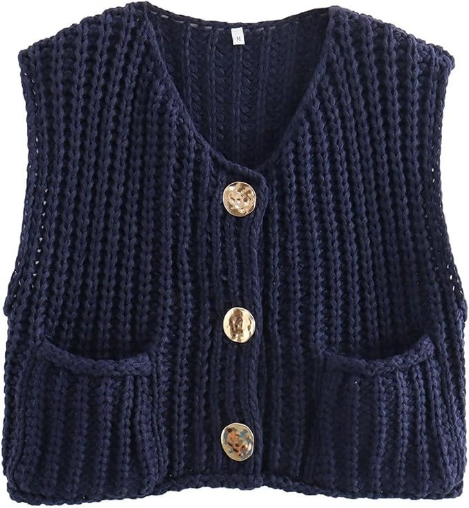 FindThy Women’s Cropped Sweater Vest Cute Crewneck Button Down Sleeveless Crop Knit Cardigan wi... | Amazon (US)
