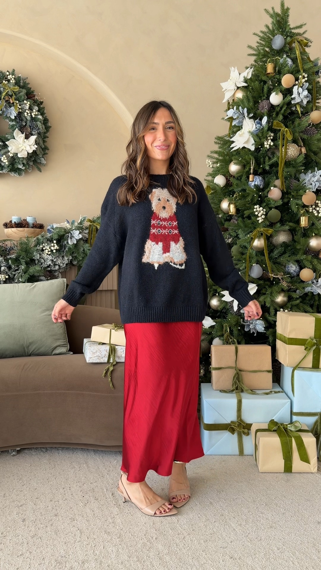 Medium sweater xs skirt! But I could’ve done small top! 

#LTKHoliday #LTKootd