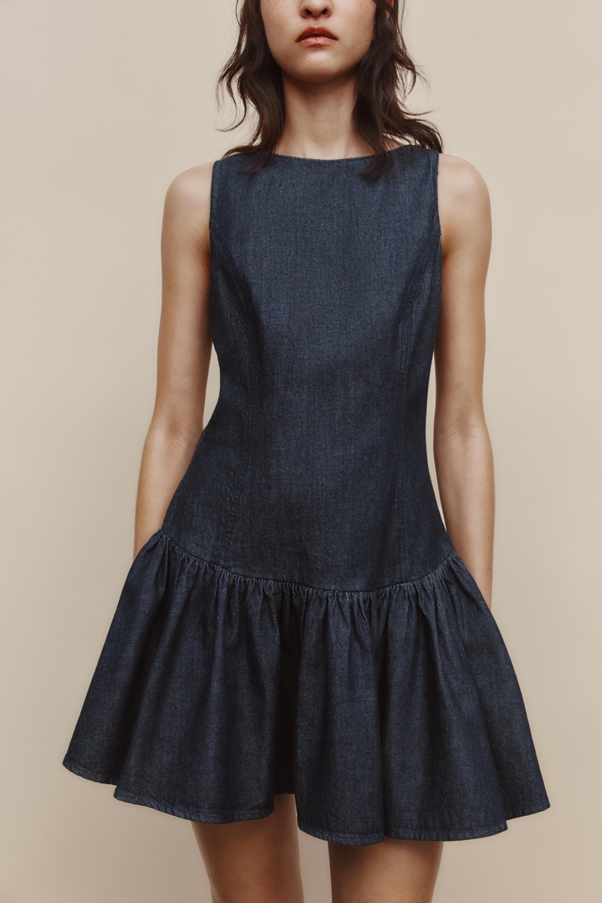 DENIM EFFECT RUFFLE MINI DRESS | Zara US