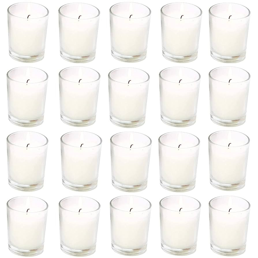 20 Pack Warm White Unscented Clear Glass Filled Votive Candles. Hand Poured Wax Candle Ideal Gift... | Amazon (US)